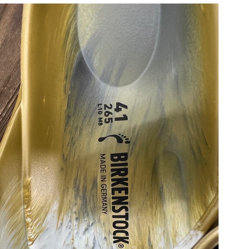 Birkenstock Arizona EVA Sandals Gold Black White Marble Slides 41 L10 M8 - Picture 6 of 6